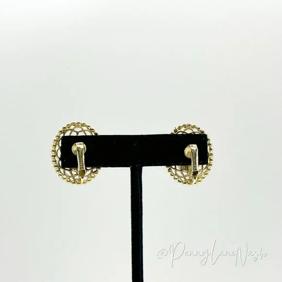 Vintage Gold Badge with Blue & White Silhouette Earrings - Picture 7 of 8